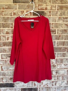 Avenue Red V-Neck Long Sleeve  Plus Size Tunic